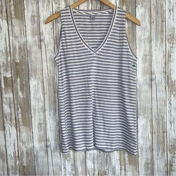 Madewell Tops - Madewell Striped Tank Top Gray White Sleeveless Cotton Size Small